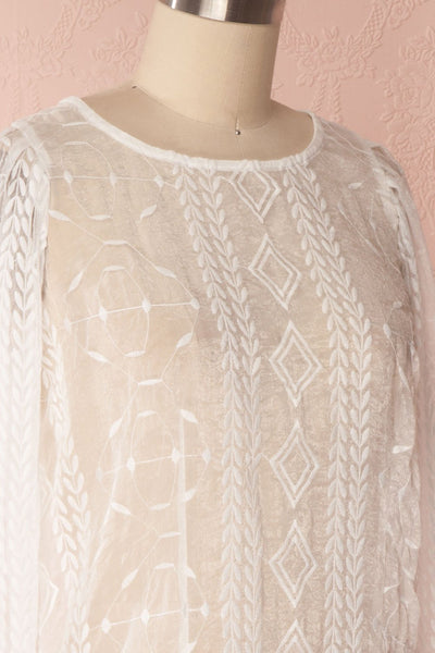 Sakuzo White Transparent Long Sleeve Embroidery Top | Boutique 1861