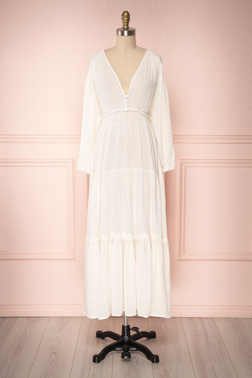 Saleha Off-White Ruffled Maxi Dress | Boutique 1861