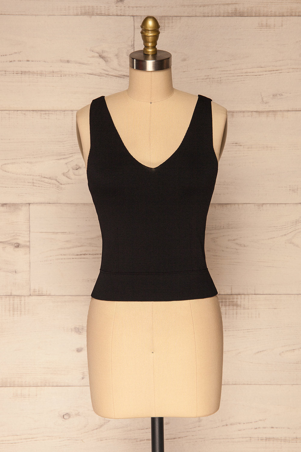 Salma Black V-Neck Knitted Cami | La petite garçonne  front view