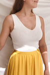 Glykeria Sun Golden Yellow Chiffon Maxi Skirt | Boutique 1861 on model
