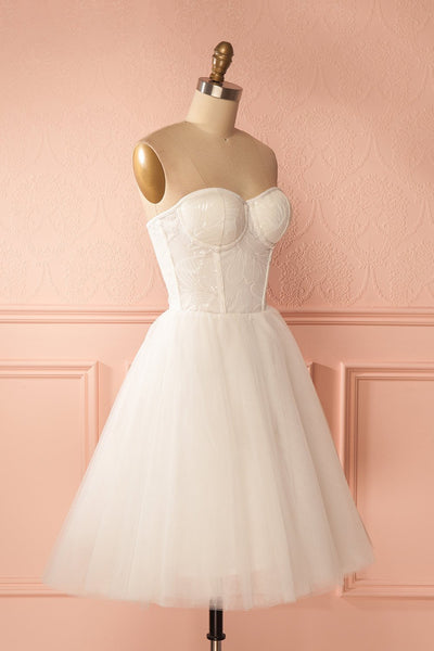 Salvanie - White bustier sequined bridal dress with tulle skirt