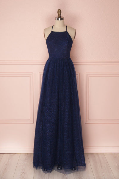Samadi Ocean Navy Blue Embroidered Maxi Gown front view | Boutique 1861