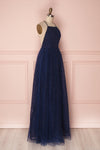 Samadi Ocean Navy Blue Embroidered Maxi Gown side view | Boutique 1861
