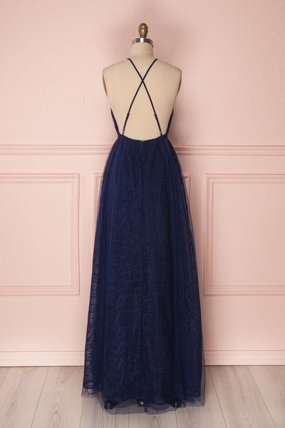 Samadi Ocean Navy Blue Embroidered Maxi Gown back view | Boutique 1861