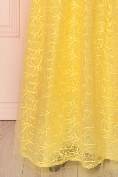 Samadi Soleil Yellow Embroidered Maxi Gown bottom close-up | Boutique 1861
