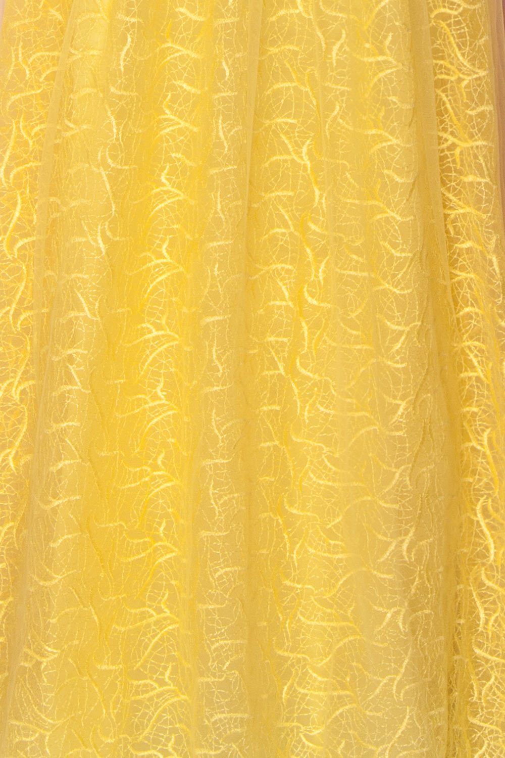 Samadi Soleil Yellow Embroidered Maxi Gown fabric detail | Boutique 1861
