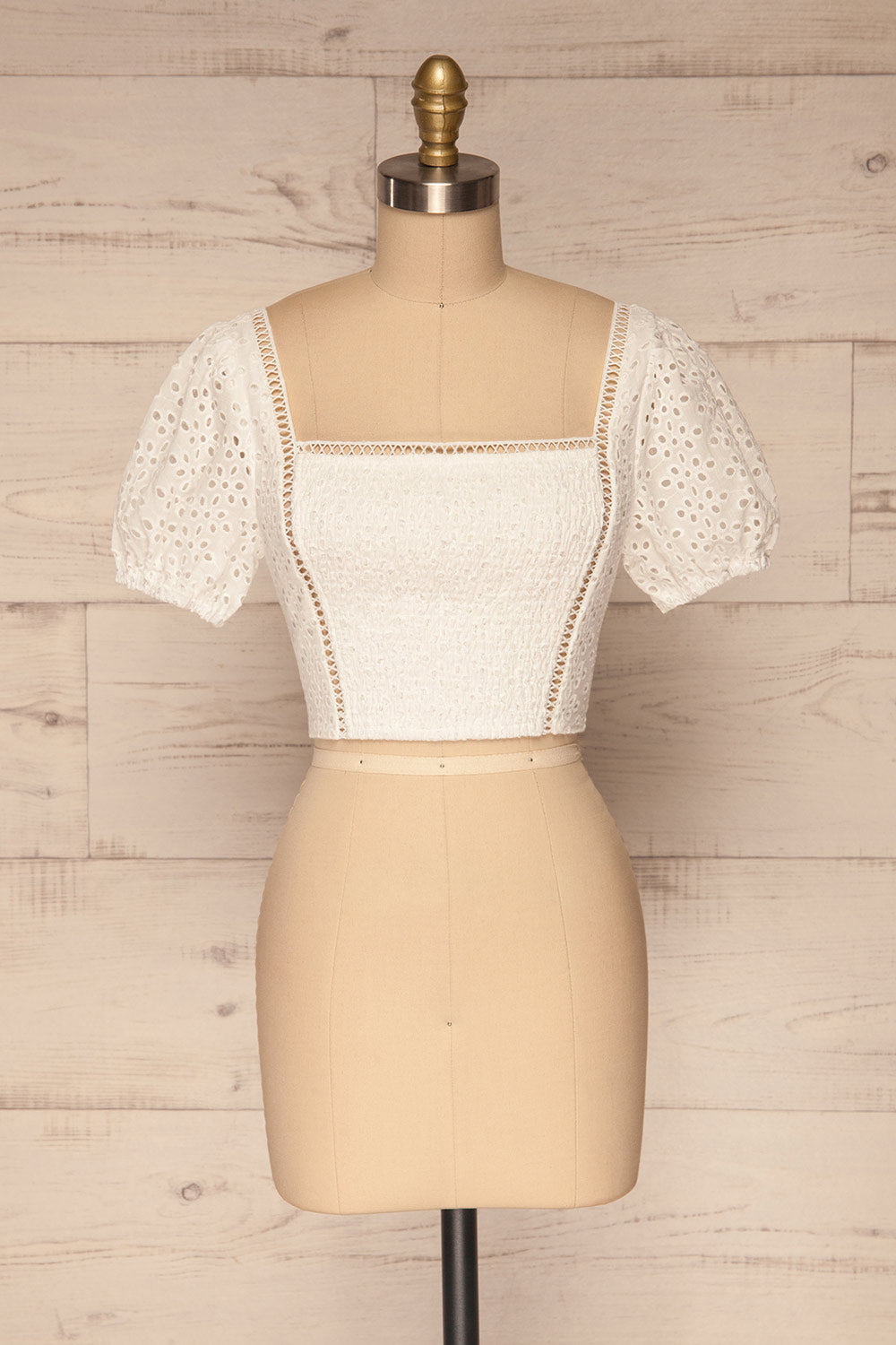 Sandvika White Openwork Ruched Crop Top | La petite garçonne front view