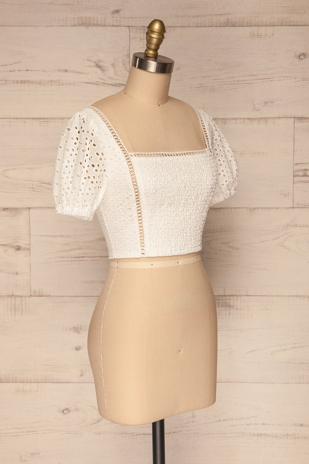 Sandvika White Openwork Ruched Crop Top | La petite garçonne side view