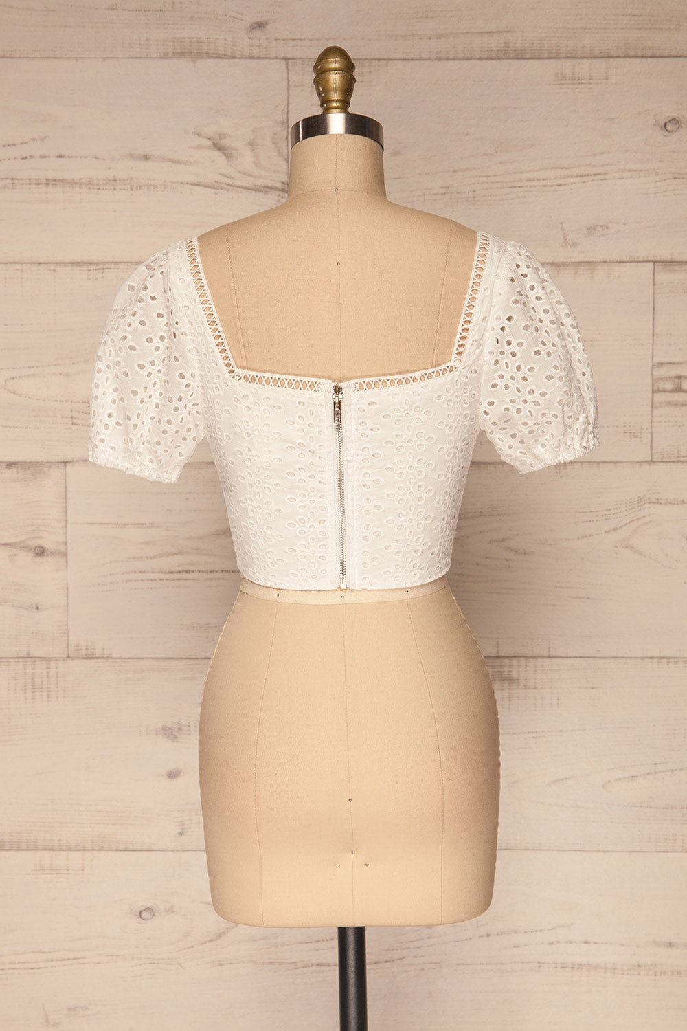 Sandvika White Openwork Ruched Crop Top | La petite garçonne back view