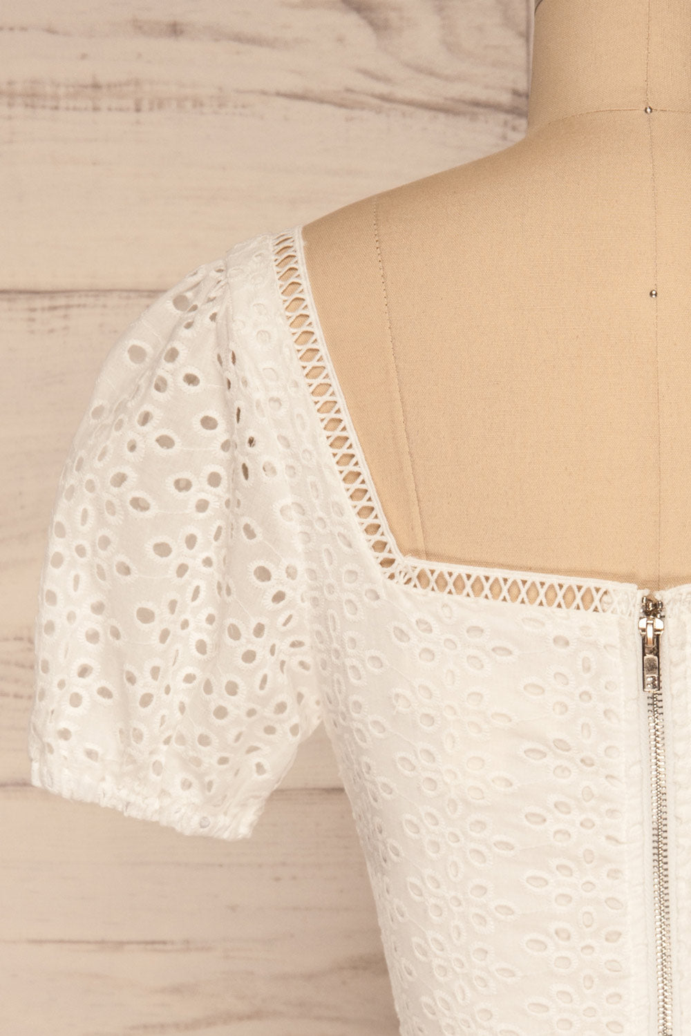 Sandvika White Openwork Ruched Crop Top | La petite garçonne back close-up