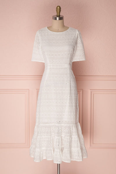 Sanisha Pastoral White Openwork Lace Midi Dress | Boutique 1861