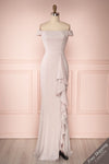 Saquir Blush Shimmering Off-Shoulder Gown with Slit | Boudoir 1861