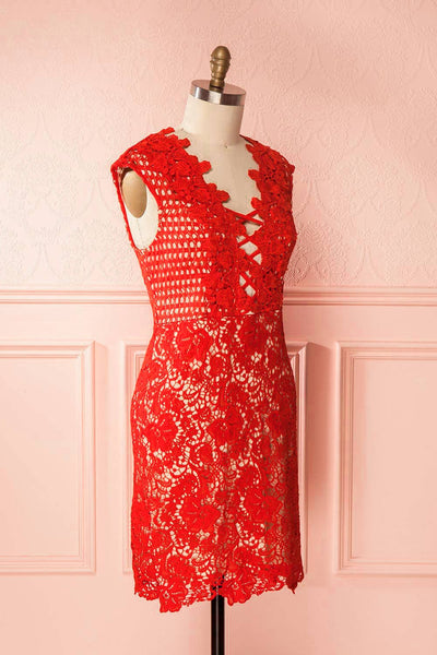 Sareh Fire Red Lace Fitted Plus Size Cocktail Dress | Boutique 1861