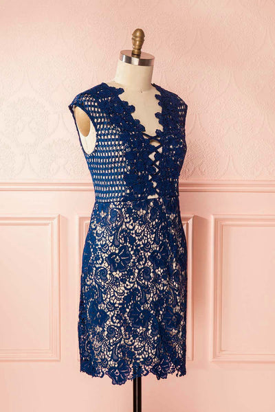 Sareh Water Navy Lace Fitted Plus Size Cocktail Dress | Boutique 1861