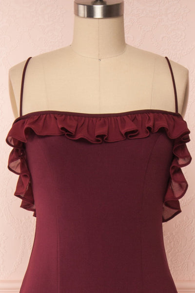 Sasha Burgundy Mermaid Maxi Dress | Robe front view | Boudoir 1861