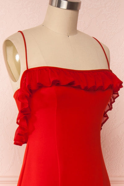 Sasha Red Mermaid Maxi Dress | Robe side close up | Boudoir 1861