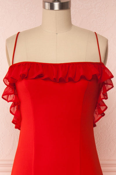 Sasha Red Mermaid Maxi Dress | Robe front close up | Boudoir 1861