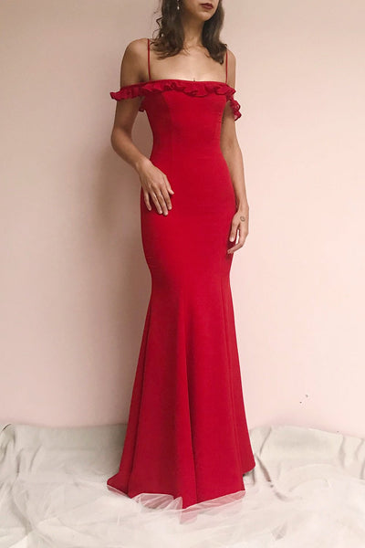 Sasha Red Mermaid Maxi Bridesmaid Dress | Boudoir 1861 on model