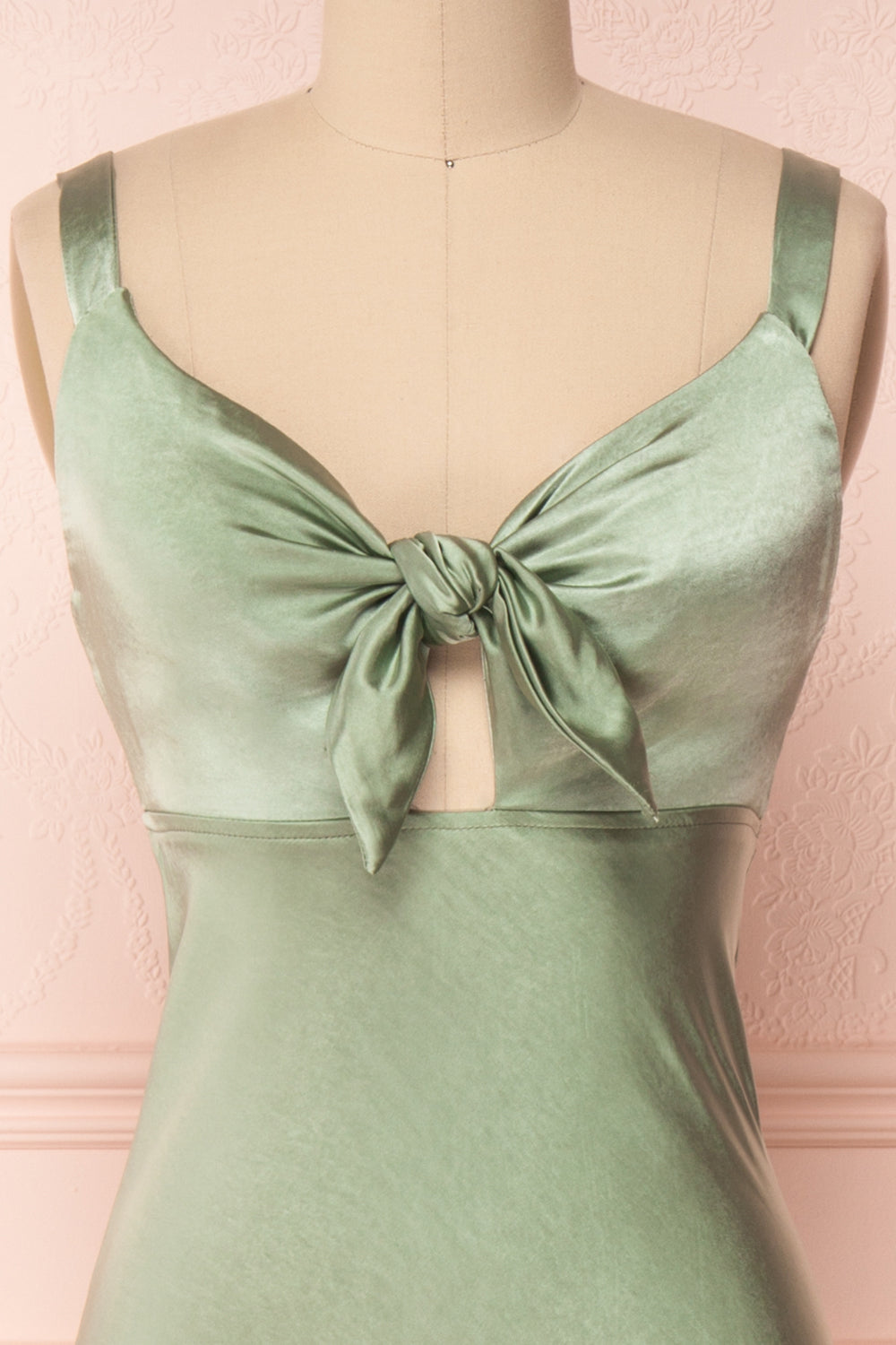 Sashiko Perido Olive Green Satin Midi Slip Dress | Boutique 1861