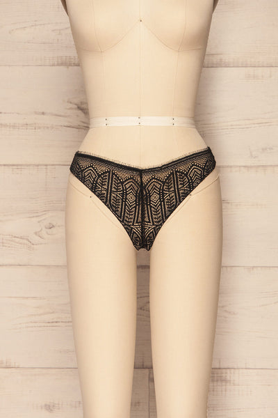 Satao Black & Beige Lace & Mesh Tanga Panty | La Petite Garçonne front view