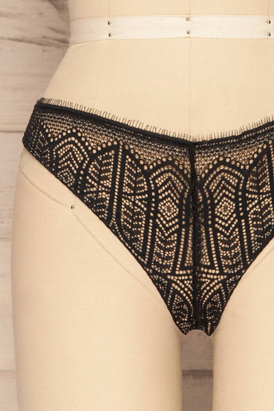 Satao Black & Beige Lace & Mesh Tanga Panty | La Petite Garçonne front close-up