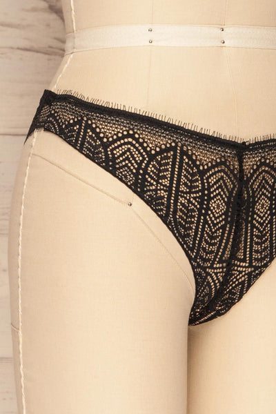 Satao Black & Beige Lace & Mesh Tanga Panty | La Petite Garçonne side close-up
