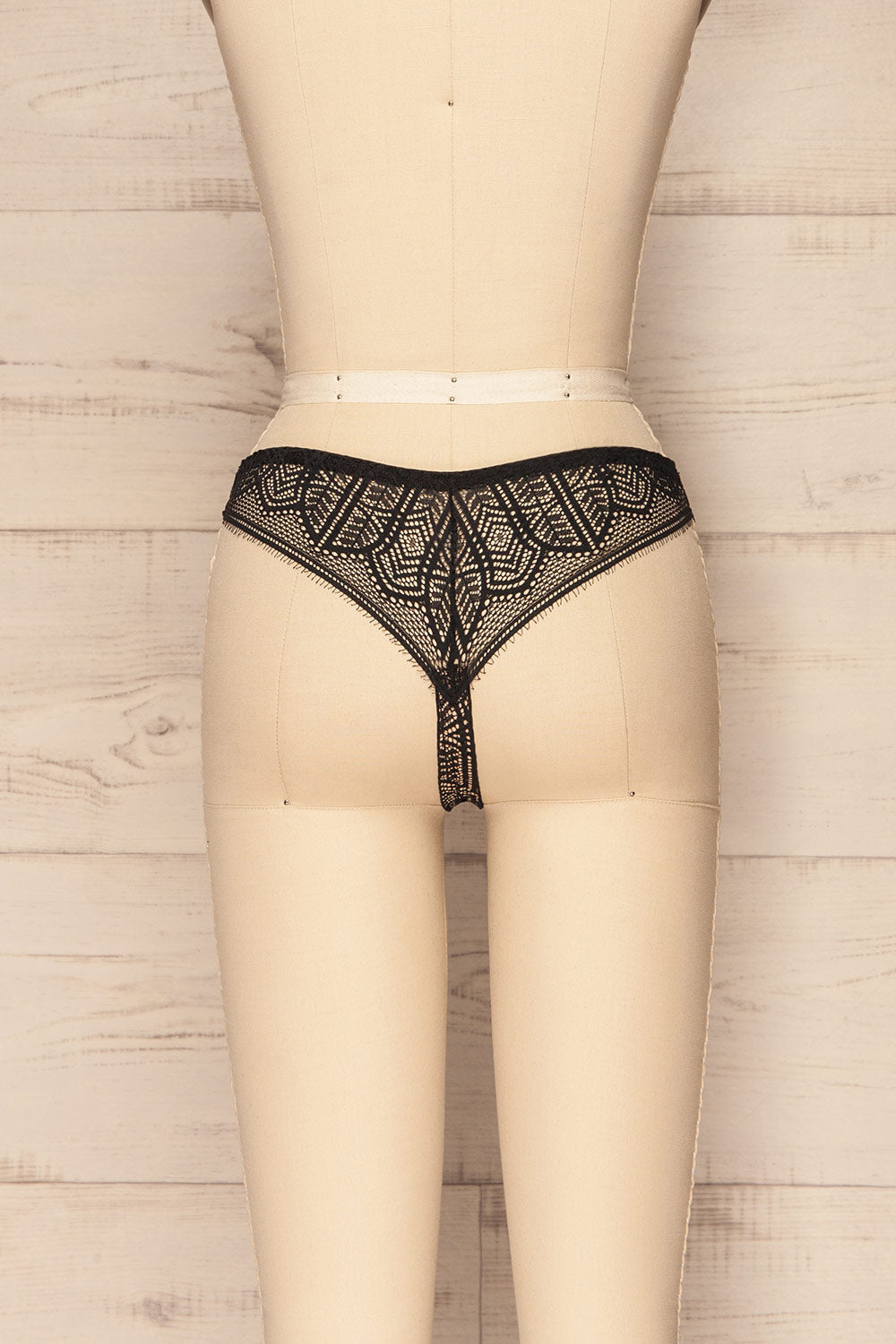 Satao Black & Beige Lace & Mesh Tanga Panty | La Petite Garçonne back view 