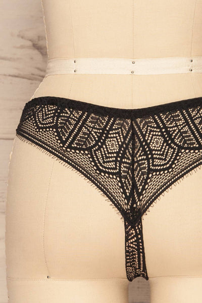 Satao Black & Beige Lace & Mesh Tanga Panty | La Petite Garçonne back close-up