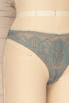 Satao Blue & Beige Lace & Mesh Tanga Panty | La Petite Garçonne side close-up