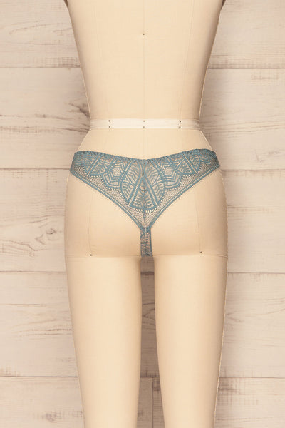 Satao Blue & Beige Lace & Mesh Tanga Panty | La Petite Garçonne back view