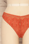 Satao Orange & Beige Lace & Mesh Tanga Panty | La Petite Garçonne front close-up