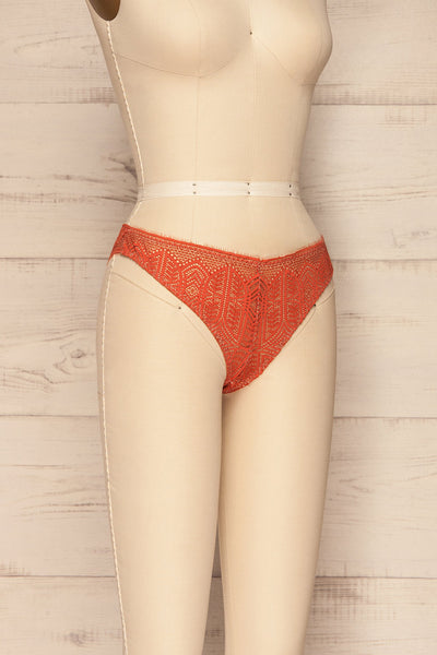 Satao Orange & Beige Lace & Mesh Tanga Panty | La Petite Garçonne side view