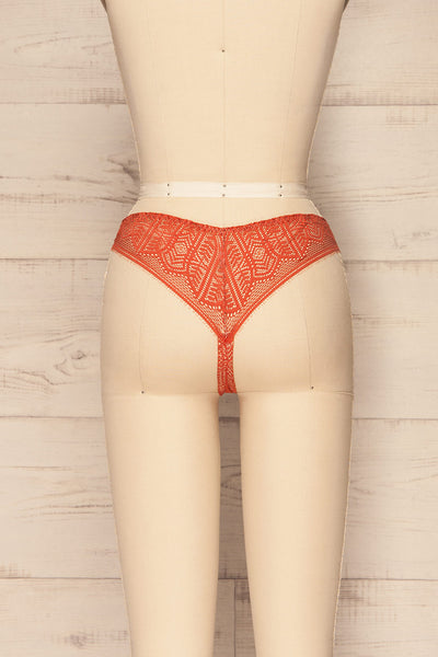 Satao Orange & Beige Lace & Mesh Tanga Panty | La Petite Garçonne back view