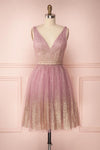 Saya Mauve Glittery Tulle & Mesh A-Line Dress | Boutique 1861