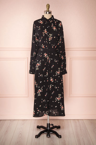 Seara Noir Black Floral Long Sleeved Shirt Dress | Boutique 1861 1
