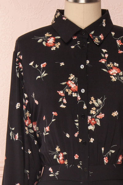 Seara Noir Black Floral Long Sleeved Shirt Dress | Boutique 1861 2
