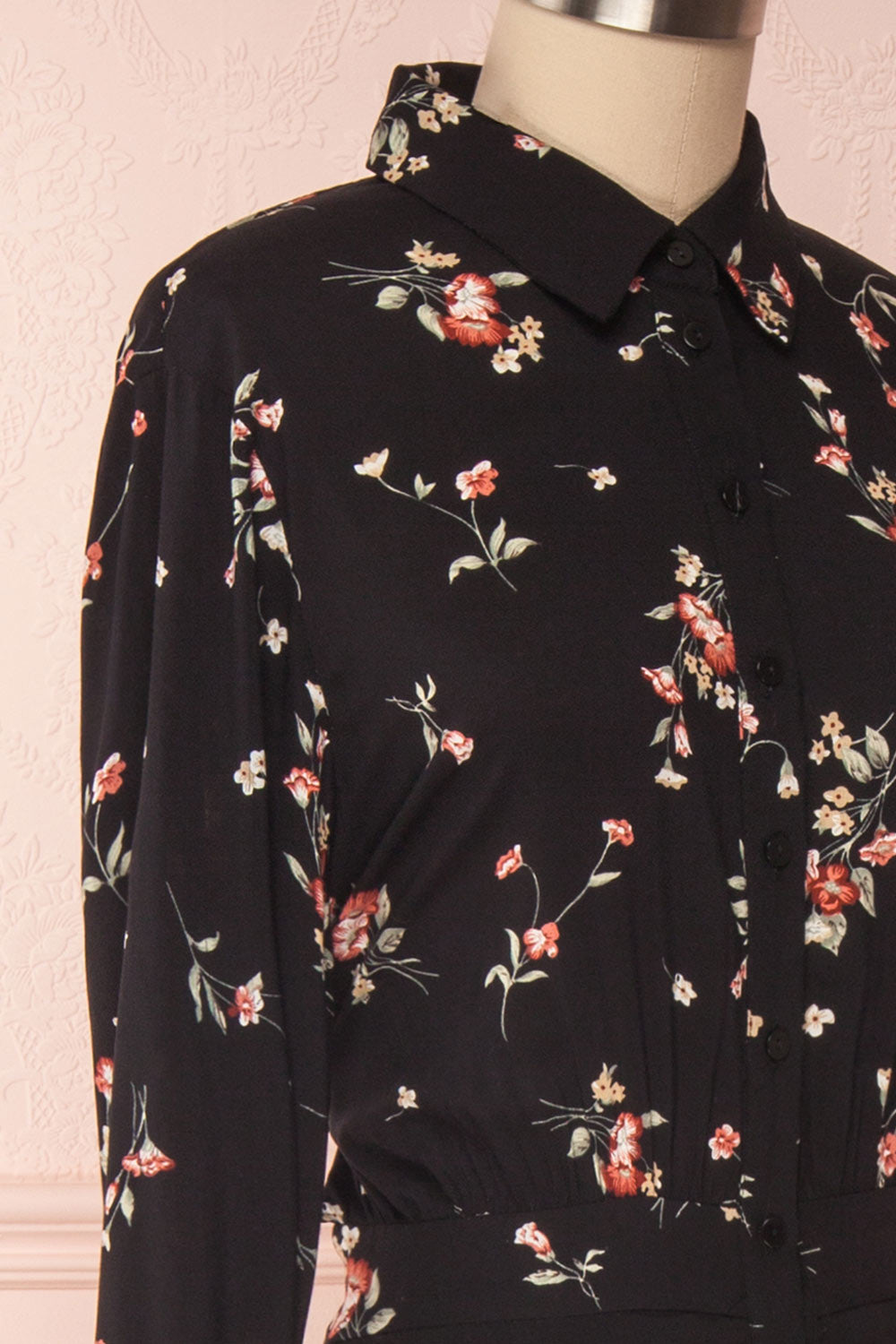Seara Noir Black Floral Long Sleeved Shirt Dress | Boutique 1861 4