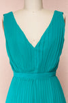 Segoleny Turquoise Pleated Wide Leg Jumpsuit | Boutique 1861 front close-up
