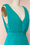 Segoleny Turquoise Pleated Wide Leg Jumpsuit | Boutique 1861 side close-up