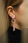 Selas Bonbon Pink Marbled Plastic Pendant Earrings | La Petite Garçonn...
