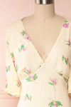 Selen Cream Floral V-Neck Midi Dress | Boutique 1861 front close up