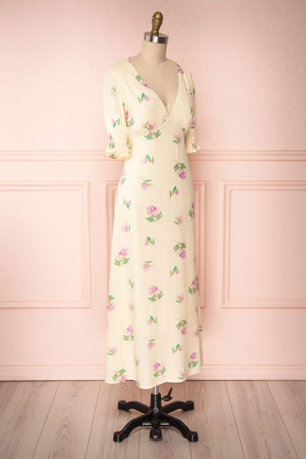 Selen Cream Floral V-Neck Midi Dress | Boutique 1861 side view