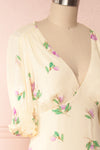 Selen Cream Floral V-Neck Midi Dress | Boutique 1861 side close up