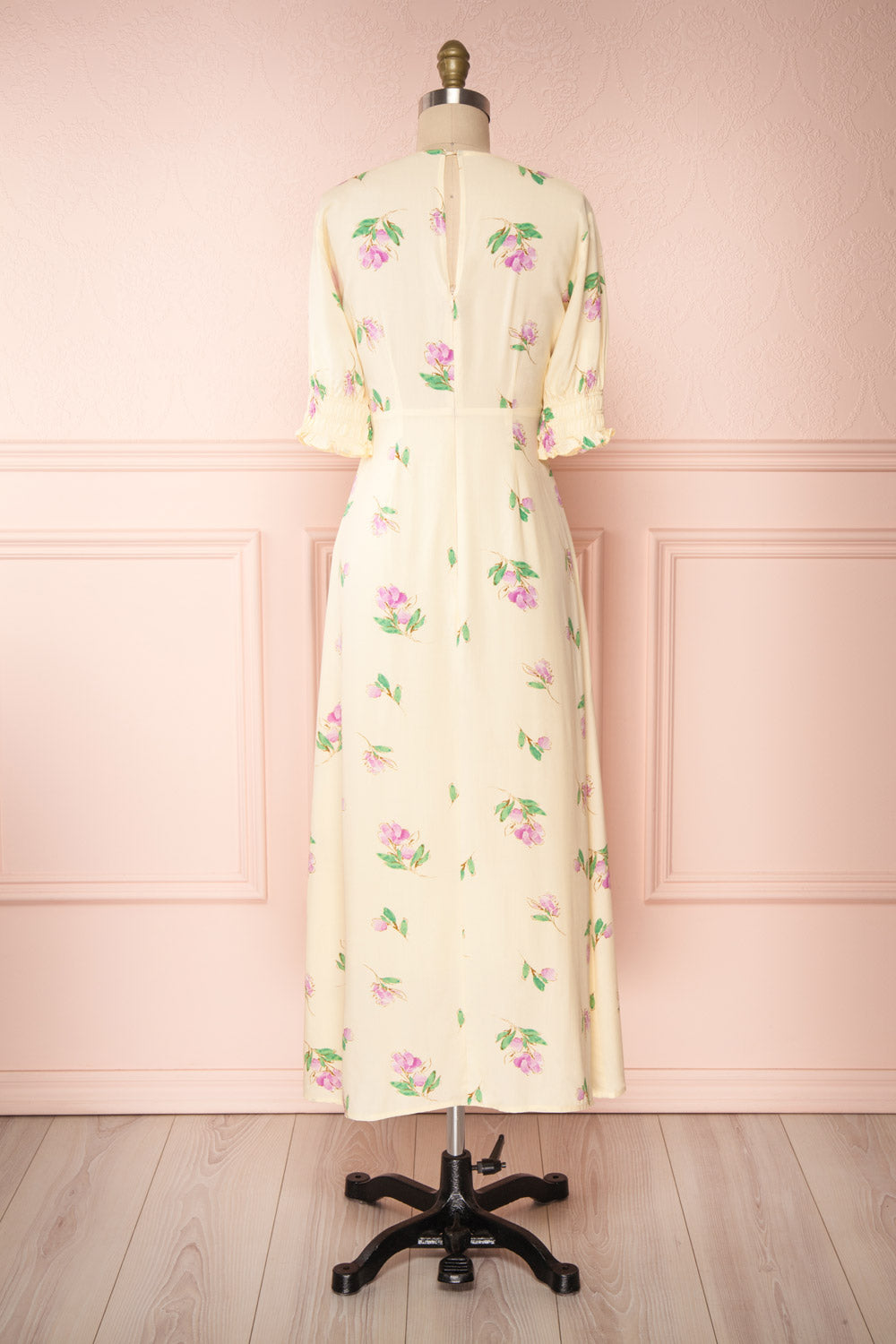 Selen Cream Floral V-Neck Midi Dress | Boutique 1861 back view