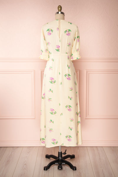 Selen Cream Floral V-Neck Midi Dress | Boutique 1861 back view