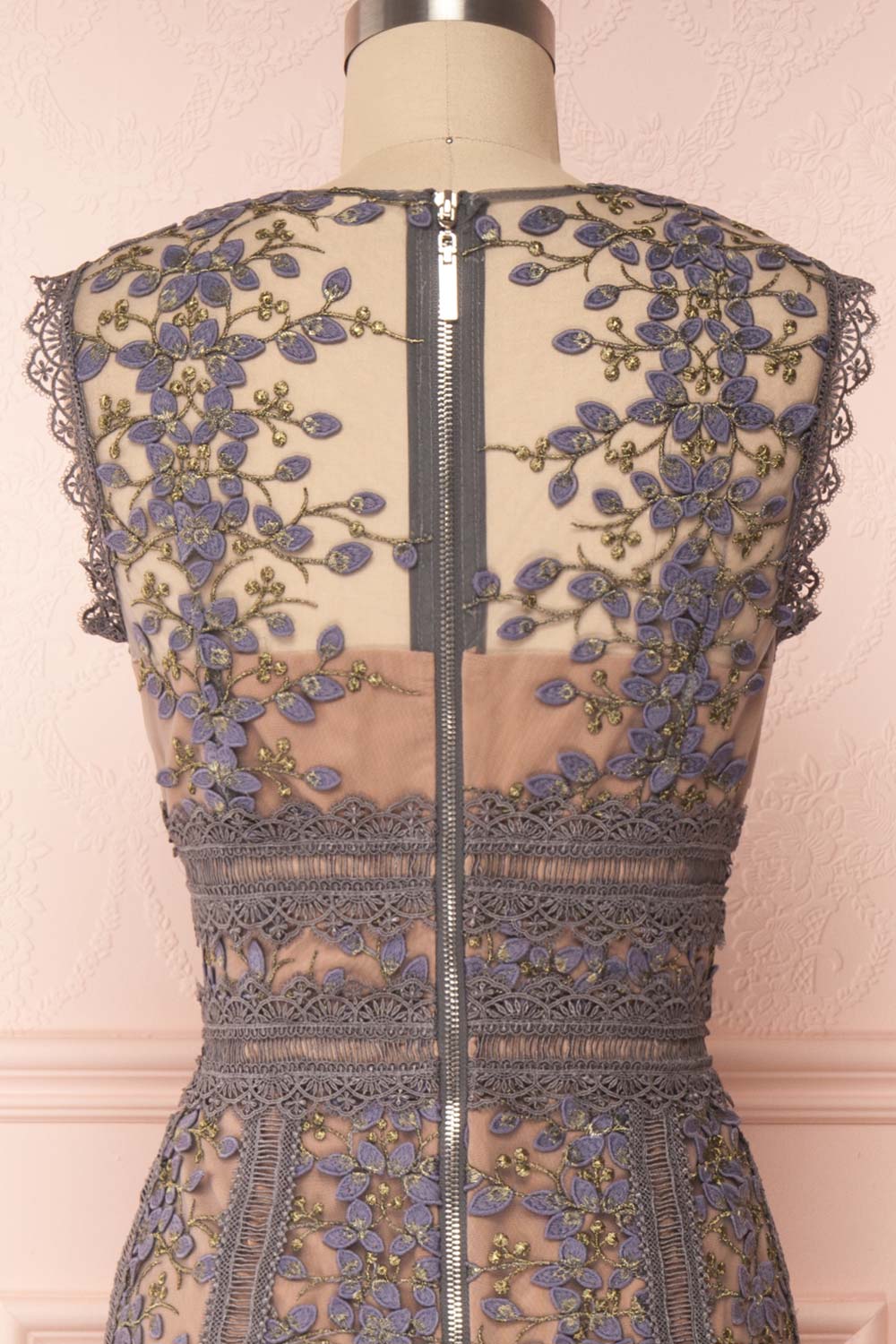 Selima Grey Lace Midi A-Line Dress | Boutique 1861