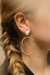 Senecta Golden Hoop Pendant Earrings with Pearl | La Petite Garçonne