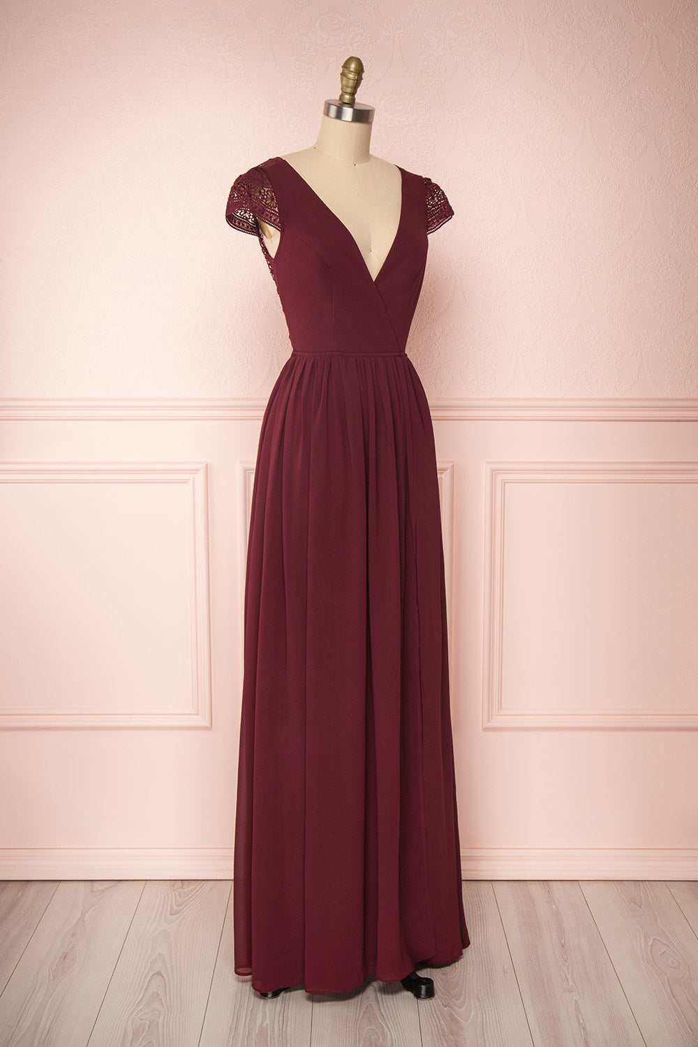 Senji Burgundy Chiffon & Lace Wrap-Style Gown | Boudoir 1861 3
