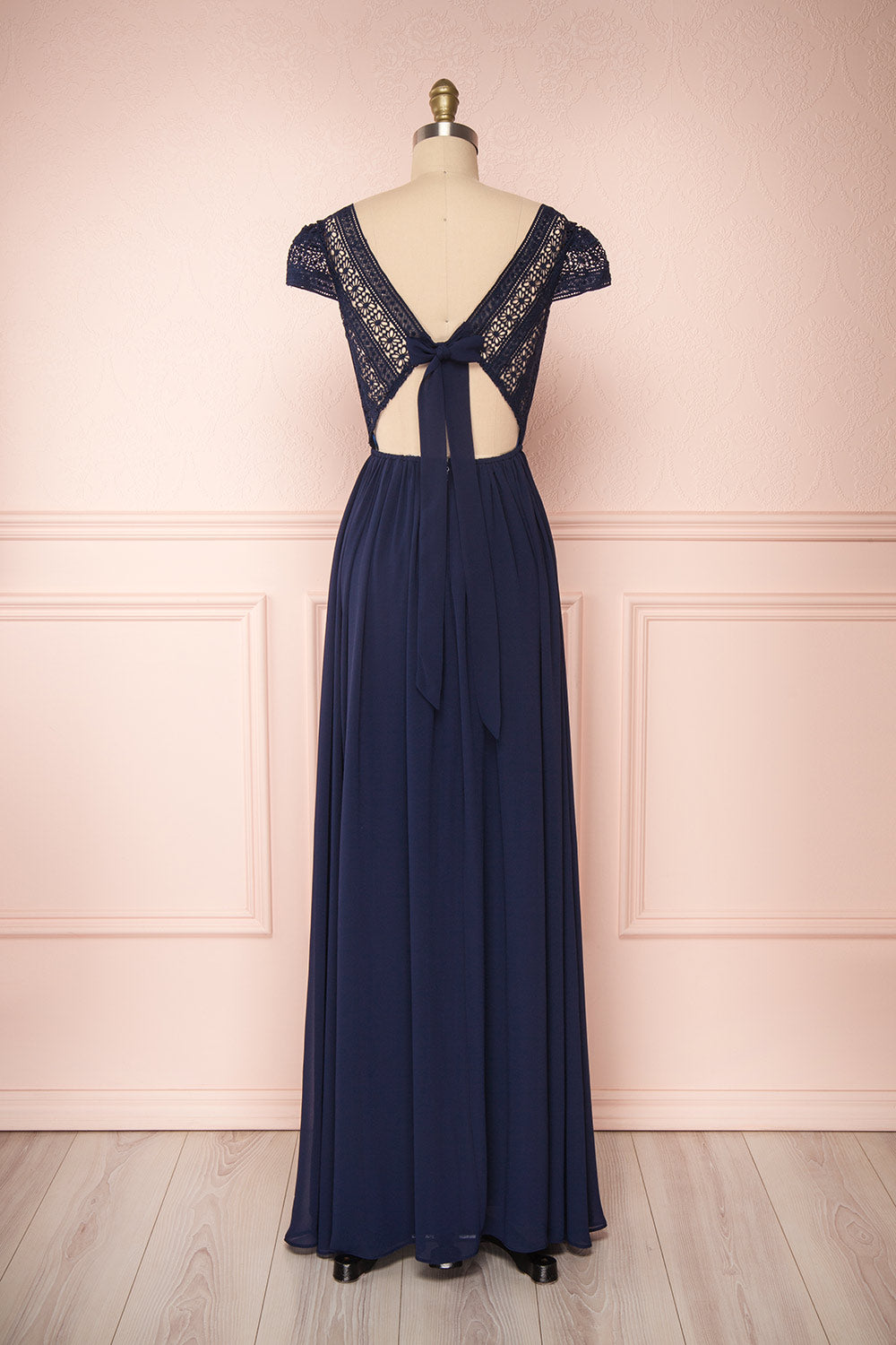 Senji Navy Blue Chiffon & Lace Wrap-Style Gown | Boudoir 1861 5