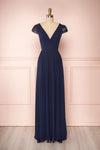 Senji Navy Blue Chiffon & Lace Wrap-Style Gown | Boudoir 1861